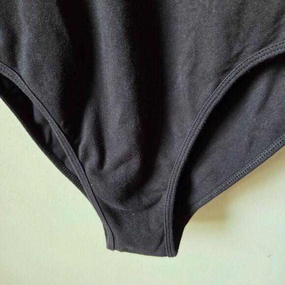EUC AMERICAN APPAREL BLACK DEEP SURPLICE V NECK LONGSLEEVES BODYSUIT SZ M - Picture 5 of 13